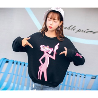 TJ เสื้อกันหนาว แฟชั่น คอกลม แขนยาว ลาย TresPink สีดำ รหัสสินค้า PA6110 ดำ