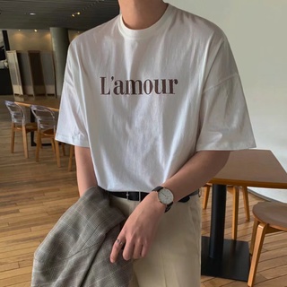 เสื้อยืดลําลอง แขนสั้น คอกลม พิมพ์ลายตัวอักษร ทรงหลวม แฟชั่นบอททอม สไตล์เกาหลี สําหรับผู้ชาย