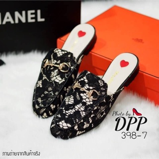 398-7 รองเท้าทรงslipper ตัวลูกไม้ฝรั่งเศสลายสวย