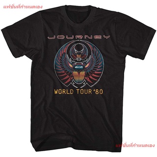 เสื้อยืดผ้าฝ้ายพิมพ์ลายขายดี Journey 1973 American Rock Band Music Group World Tour 1980 T-Shirt Tee การเดินทาง ​วงร็อค