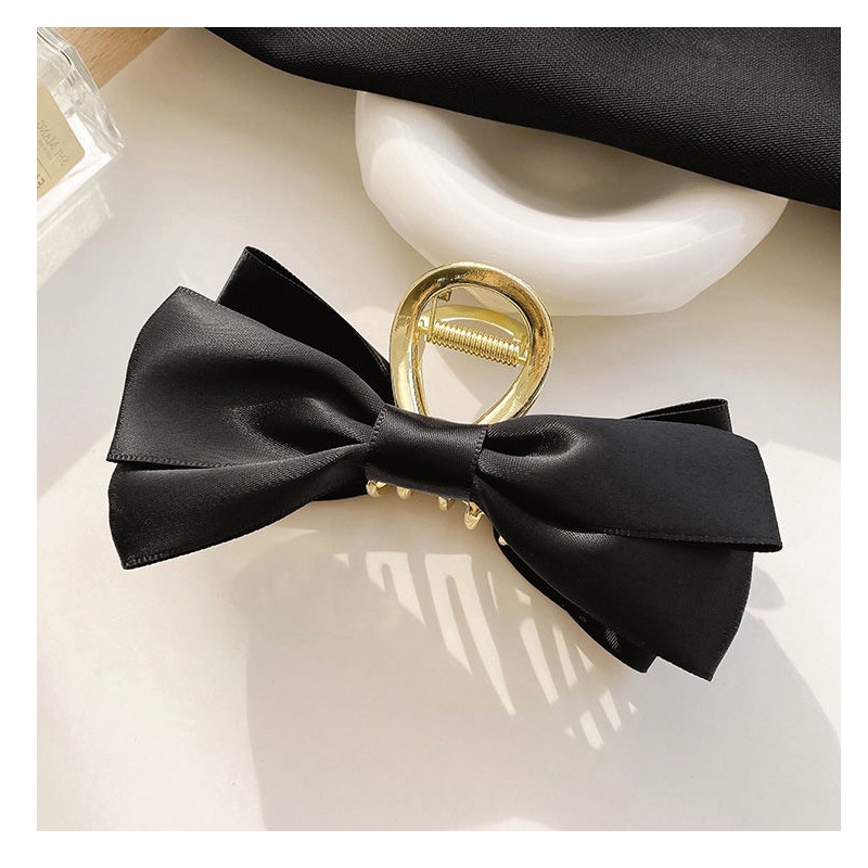 กิ๊บหนีบผม-bow-hair-clip-เป็นกิ๊บโลหะทอง-ติดประดับโบว์ผ้าริ้บบอน-รุ่นนี้สวยมาก-ออกแนวหรูหรา-หนีบผมได้แน่น-เก็บผมหนาได้