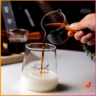 BUAKAO แก้วช็อต Espresso Shot ด้ามจับไม้ ขนาด 70 ml  และ 75 mlสินค้าพร้อมส่ง Measuring cup