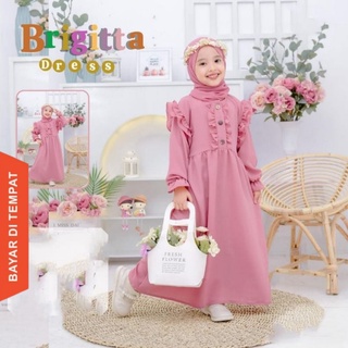 Brigitta ชุดเดรสมุสลิม เรียบง่าย พรีเมี่ยม สีเขียวพลัม สําหรับเด็กผู้หญิง 6-8 ปี 2022