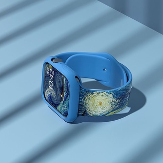 💞Hot sale💞เหมาะสำหรับ Apple Watch สายซิลิโคน AppleWatch7/6/5 niche se Van Gogh สาย iWatch สีน้ำเงิน