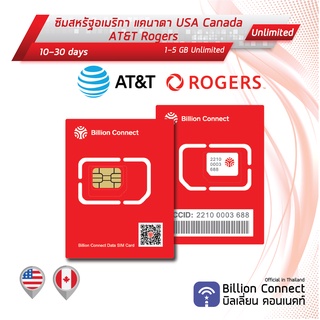 USA Canada Sim Card Unlimited 8-10GB AT&amp;T Rogers: ซิมอเมริกา แคนนาดา 3-8 วัน by ซิมต่างประเทศ Billion Connect