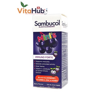สินค้า Sambucol Black Elderberry Mini\'s Liquid 120ml. แซมบูคอล แบล็ค เอลเดอร์เบอร์รี่ มินิส์ ชนิดน้ำ 120มล. (ผลิตภัณฑ์เสริมอาหาร)