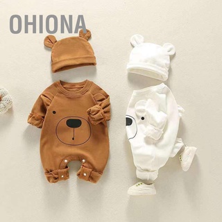 Ohiona* ชุดจั๊มสูทเด็ก ลายการ์ตูนหมีน่ารัก พร้อมหมวก ระบายอากาศ สําหรับเด็กทารกผู้ชาย เด็กผู้หญิง