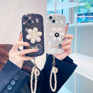 เคสโทรศัพท์มือถือ ลายดอกไม้ พร้อมสายคล้อง ประดับไข่มุก สําหรับ iPhone 15 14 13 12 11 Pro Max 7 8 Plus X XS Max XR SE 2020