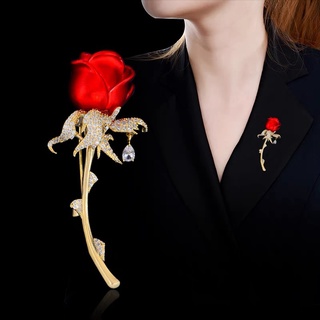 ใหม่ อารมณ์ สีแดง ดอกกุหลาบ เข็มกลัด ระดับไฮเอนด์ พลอยเทียม กุหลาบ ช่อดอกไม้ เข็มกลัด อุปกรณ์เครื่องประดับยอดนิยม