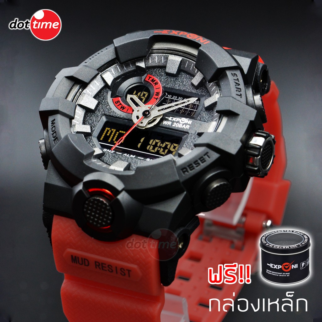 ฟรีกล่องเซ็ต! นาฬิกาข้อมือชาย เครื่องญี่ปุ่น แฟชั่น สปอร์ต เท่ EXPONI ...