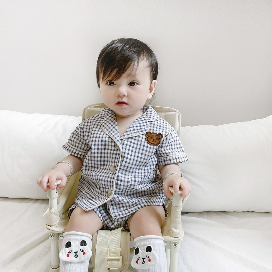 2021-summer-baby-outer-wear-pajamas-short-sleeved-plaid-sleeping-set-sleeping-wear