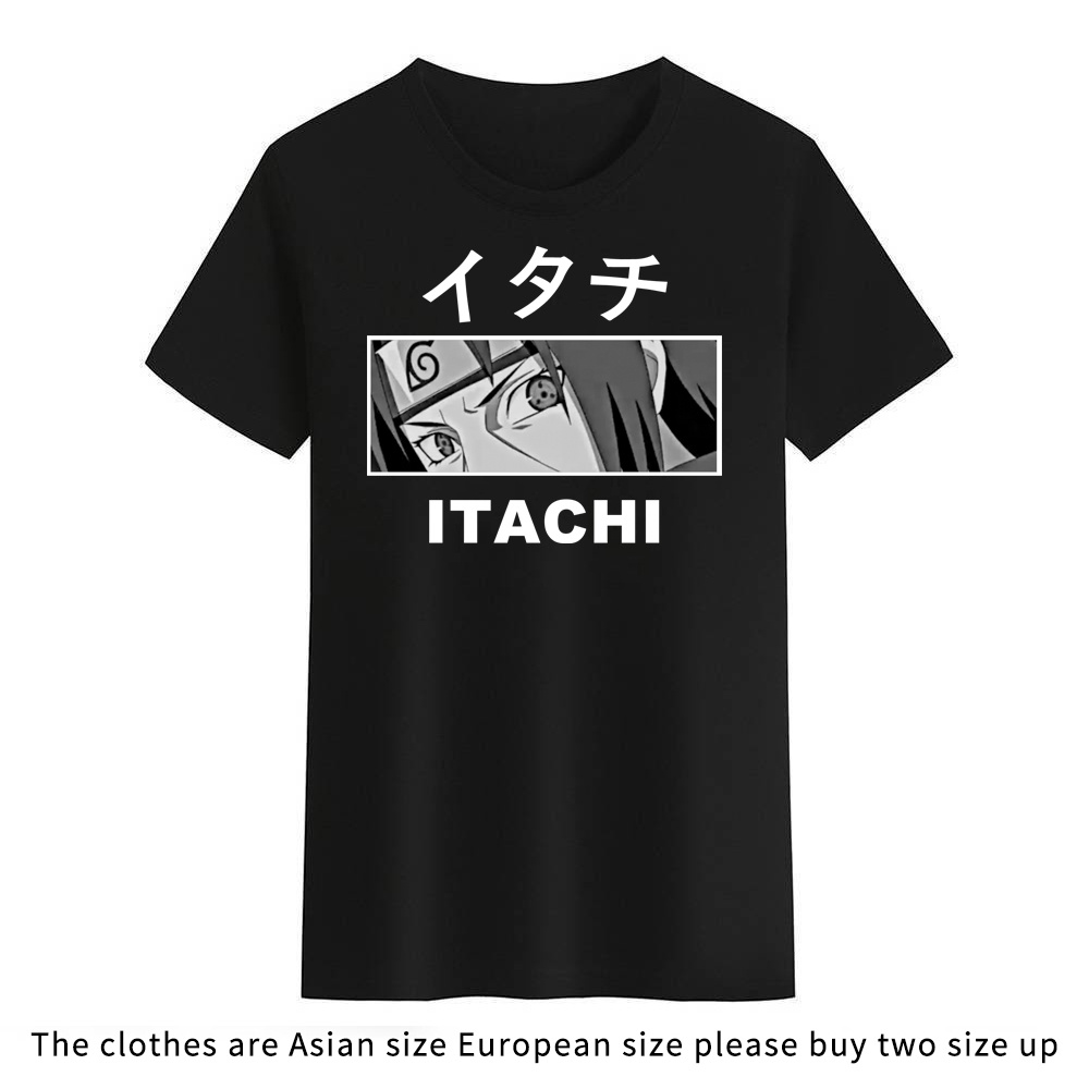 เสื้อเบลาส์-นารูโตะ-uchiha-itachi-uchiha-madara-เสื้อยืดสําหรับผู้ชายผู้หญิงสีดําประเดิมคอกลม-uni