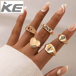 Love animal simple combination ring letter LOVE rose bee drop ring 5-piece set for girls for w