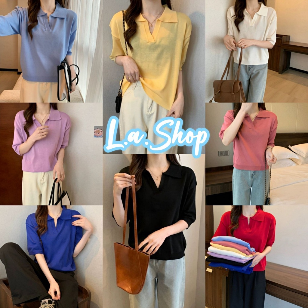 L.A Shop * พร้อมส่ง เสื้อไหมพรมแขนสั้น คอปก ผ้านิ่มบางใส่สบายน่ารักๆ ...