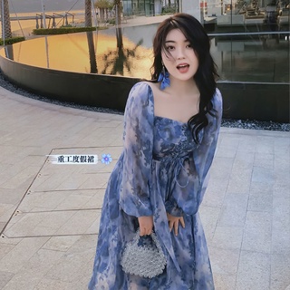 🔥NEW👗2022 ใหม่ผู้หญิงขนาดใหญ่ชุดเดรสหวานฝรั่งเศสออกแบบเฉพาะน้องสาวอ้วนเอว first love กระโปรงผู้หญิง