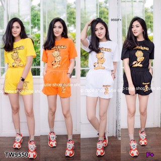 9550 เซ็ทเสื้อสกรีนลายการ์ฟิล+กางเกงขาสั้น