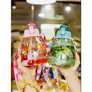 ขวดพลาสติกใส 1100ml water bottle กระติกน้ำพกพา ขวดน้ำพลาสติกแบบพกพา สีพาสเทลสุดน่ารัก ขวดน้ำพนักงานออฟฟิศ แถมฟรีสติ๊กเกอ