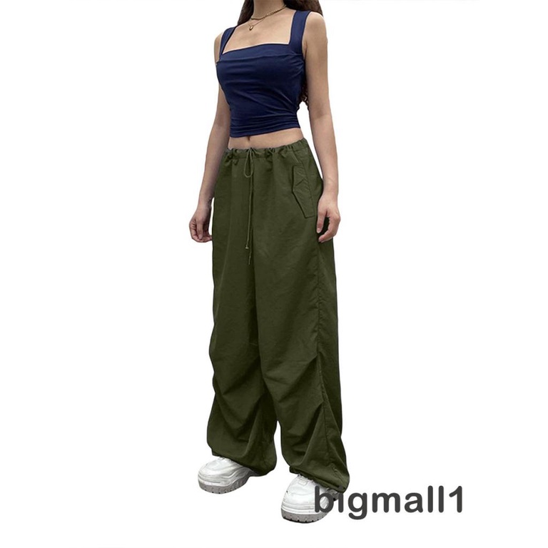 bigmall-กางเกงคาร์โก้-ขากว้าง-ทรงหลวม-สไตล์ฮิปฮอป-สีพื้น-แบบผูกเชือก-สําหรับผู้หญิง