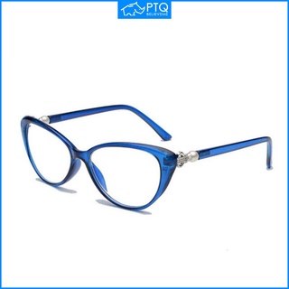 Ptq แว่นตาอ่านหนังสือ ทรงตาแมว ประดับมุก ป้องกันสายตาสั้น สีฟ้า หรูหรา แฟชั่นสําหรับผู้หญิง +100~+400