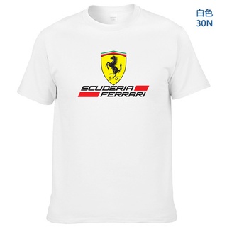 ใหม่เสื้อยืดแขนสั้น Ferrari แฟชั่นสีแดงสําหรับผู้ชายสีขาว