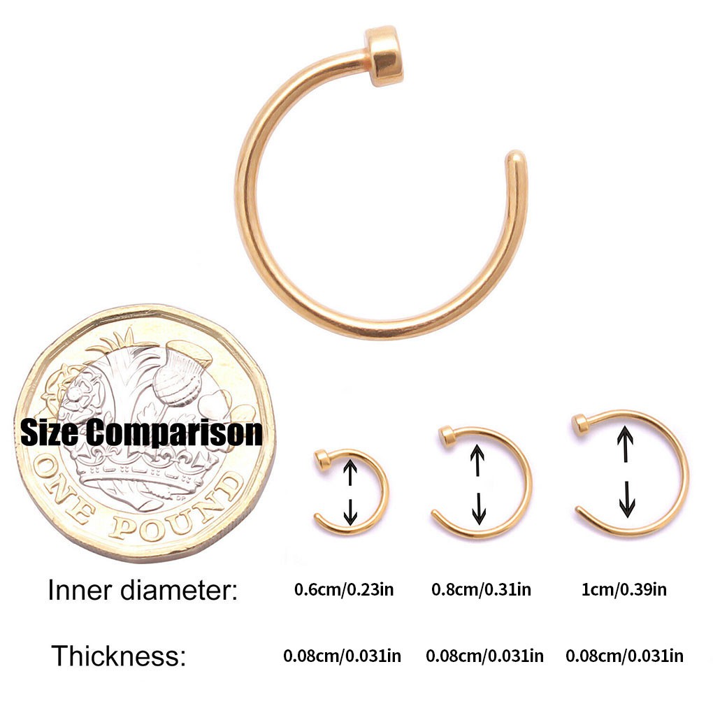 ภาพหน้าปกสินค้าINFA-5pcs Unisex Simple Design Nose Ring Fake Nose Pin Hook C Shape Thin Stainless Steel Nasal Jewelry, 6mm, Gold จากร้าน infashion.th บน Shopee