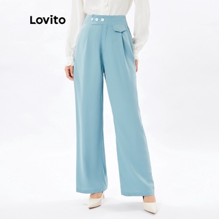 Lovito กางเกงผ้าเดรป แต่งกระดุม ไร้รอยย่น สีฟ้า สําหรับชาวมุสลิม L26ED087