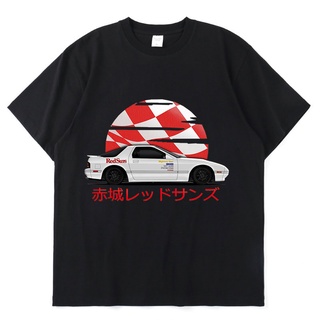 เสื้อยืดผู้ชาย เสื้อยืด พิมพ์ลายอนิเมะ Initial D Drift Akagi RedSuns AE86 JDM แฟชั่นสําหรับผู้ชาย และผู้หญิง S-5XL