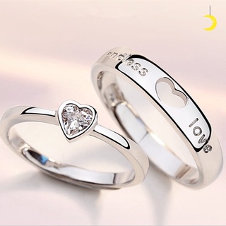 แหวนแต่งงาน รูปหัวใจ ประดับเพชร / แหวนแกะสลักตัวอักษร สีเงิน สําหรับคู่รัก