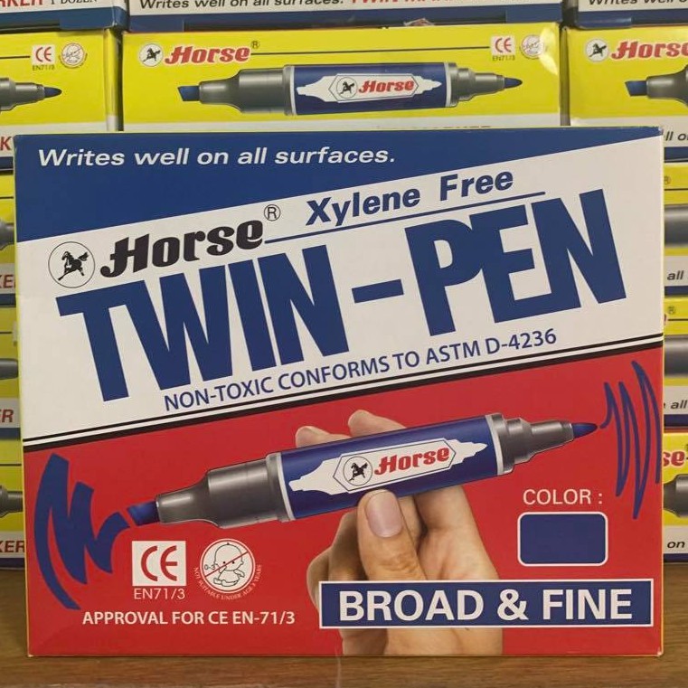 horse-ปากกาเคมี-2-หัว-ดำ-แดง-น้ำเงิน-12ด้าม-กล่อง