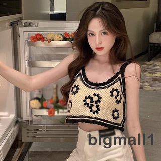 Bigmall- เสื้อกล้ามแขนกุด ผ้าถัก ปักลายดอกไม้ แฟชั่นฤดูร้อน สําหรับผู้หญิง