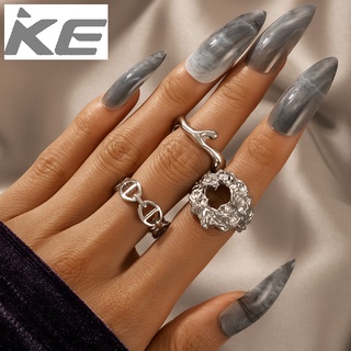 Simple Set Rings Vintage Silver Geometric Faux Chain Silver 3 Piece Rings for girls for women