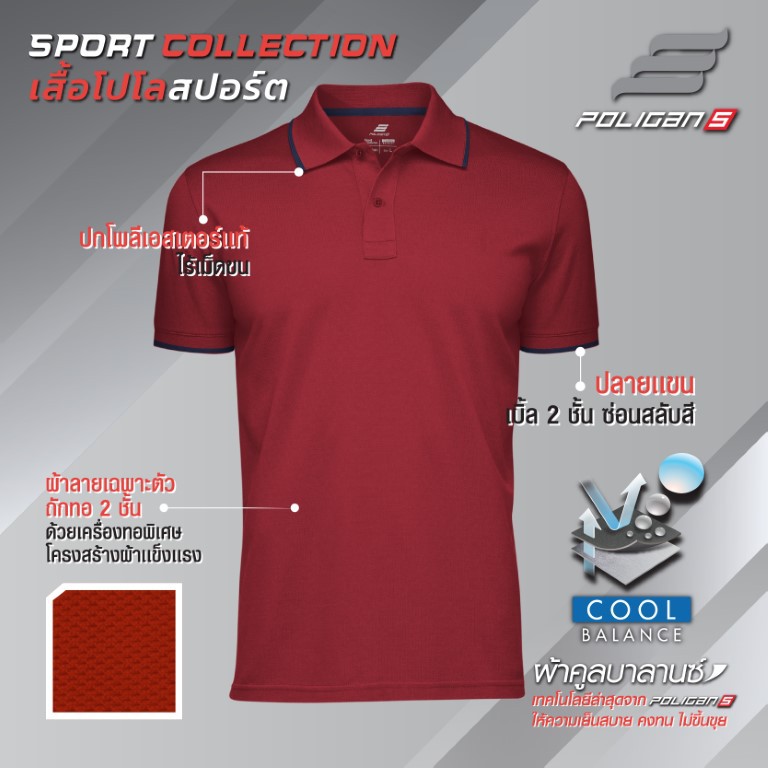 ภาพหน้าปกสินค้าPoligan S เสื้อโปโลกีฬา สีแดง ขลิบกรมท่า Polo Shirt - PoliganUltimate จากร้าน poliganultimate บน Shopee