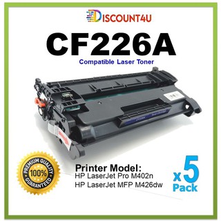 ***Pack 5***Discount4U .. ตลับหมึกเลเซอร์เทียบเท่า Toner HP CF226A 226A 26A For HP LaserJet M402d/M402n/M402dn/M402dw