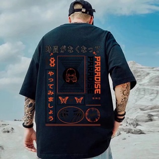 เสื้อยืดแขนสั้นผู้ชายและผู้หญิงคอกลมทรงหลวมพิมพ์ลายการ์ตูนอนิเมะญี่ปุ่นแฟชั่นฤดูร้อน