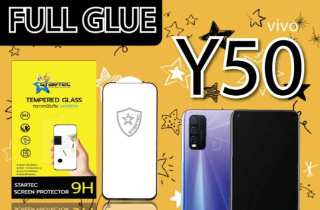 ฟิล์มกระจก-vivo-y50-แบบเต็มจอ-ยี่ห้อstartec-คุณภาพดี-ทัชลื่น-ปกป้องหน้าจอได้ดี-ทนทาน-แข็งแกร่ง-ทัชลื่น-ใสชัดเจน