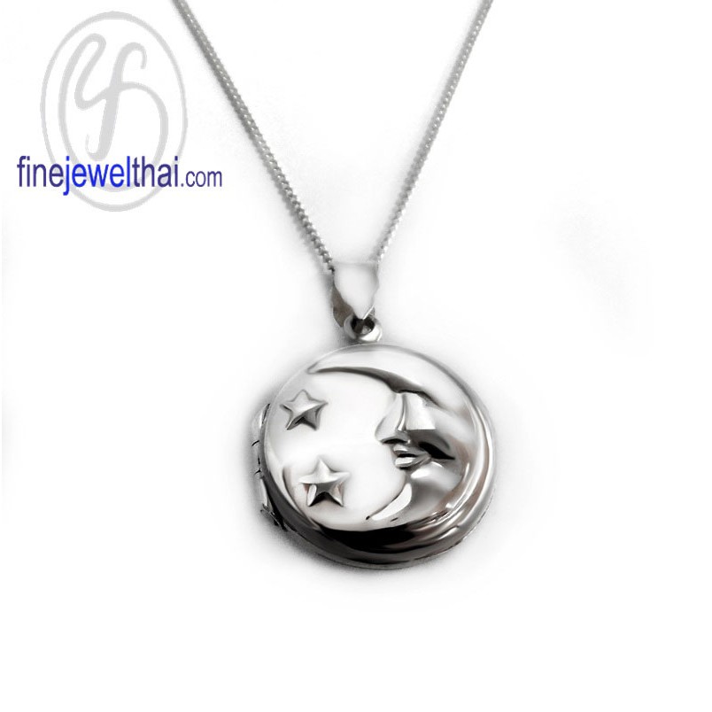 finejewelthai-ล็อกเก็ตทรงกลม-ล็อกเก็ตเงินแท้-ลายดวงดาว-ล็อกเก็ตใส่รูป-silver-pendant-locket-p201800