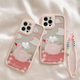 พร้อมส่งในไทย🍑 เคสโทรศัพท์ เคส เคสมือถือ เคส TPU เป็ดชมพู+สาย TPU-R1763