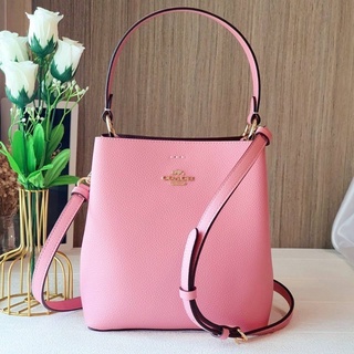 (ผ่อน0%) กระเป๋าสะพาย SMALL TOWN BUCKET BAG (COACH 1011) จีบเล็ก สีชมพู หนังแท้