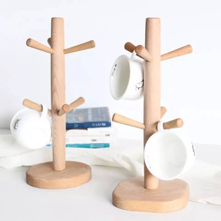 wooden cup hanger ที่วางแก้วไม้ 6ใบ ไม้จริง ที่วางแก้วหูหิ้ว ที่แขวนพวงกุญแจ