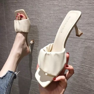 🔥Hot sale ! กริชรองเท้าแตะสวมใส่ของผู้หญิงแฟชั่นฤดูร้อน 2020 ใหม่ทุกการแข่งขันเซ็กซี่ตารางนิ้วเท้ารองเท้าแตะส้นสูงครึ่ง