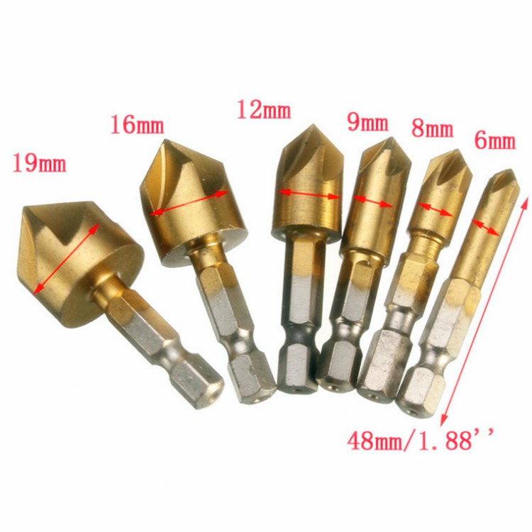 ภาพสินค้า6 ชิ้น 5 ขลุ่ยไฮสปีด Countersink ขูดสว่าน 1/4 HEX S hank ไทเทเนียมเคลือบแกนไม้ดอกสว่านบิตอุปกรณ์เครื่องมือไฟฟ้า จากร้าน al278z2j0y บน Shopee ภาพที่ 2