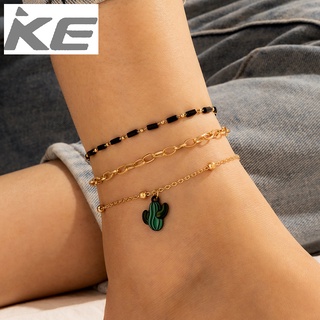 Heavy metal 3-anklet Simple cactus butterfly word tassel alloy anklet 3-piece set for girls fo
