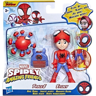 Marvel Spidey and His Amazing Friends Hero Reveal 2-Pack, 4-Inch Scale-Action Figures,-Mask Flip Feature, Spidey and Trace-E F2243 ฟิกเกอร์ Marvel Spidey and His Amazing Friends Hero Reveal สเกล 4 นิ้ว 2 แพ็ก และหน้ากากอนามัย Trace-E F2243