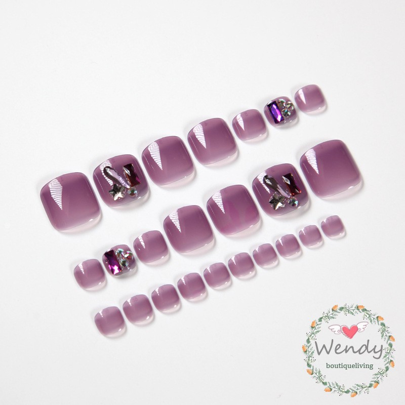 เล็บเท้าปลอม-แฟชั่น-สีม่วง-พร้อมกาว-สำหรับสตรี