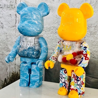 400% 28cm My First Baby Blue Graffiti Yellow Bearbrick Limited Style  Toy Water Crest UM Junior Macao Action Figure