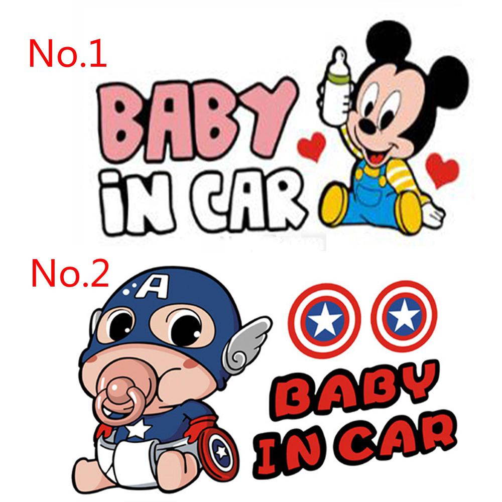 สติกเกอร์ไวนิล ลายการ์ตูน และข้อความ Baby in Car สำหรับตกแต่งรถยนต์