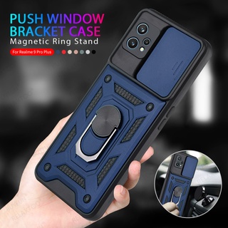 Push Camera Shockproof Armor Case For Realme 9 Pro Plus Realmy 9i Realme9 9Pro Realme9i Car Magnetic Ring Stand Back Hard Cover