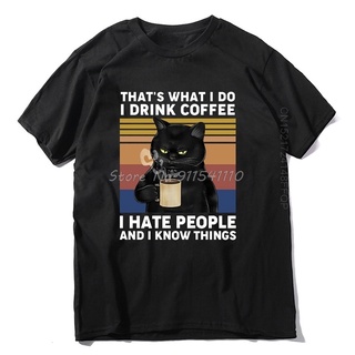 [S-5XL] เสื้อยืด ผ้าฝ้าย พิมพ์ลายแมวตลก Thats What I Do I Drink Coffee I Hate People สไตล์วินเทจ แฟชั่นฤดูร้อน สําหรับผ