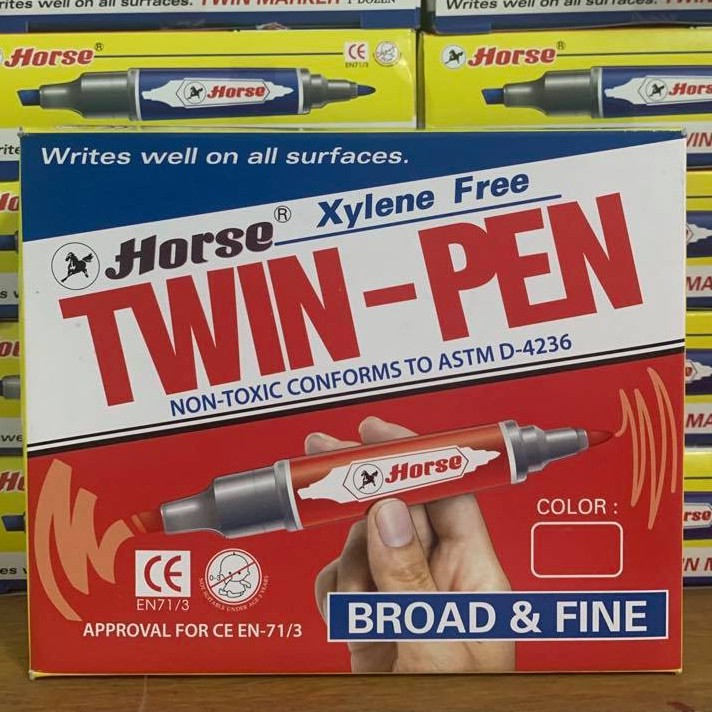 horse-ปากกาเคมี-2-หัว-ดำ-แดง-น้ำเงิน-12ด้าม-กล่อง