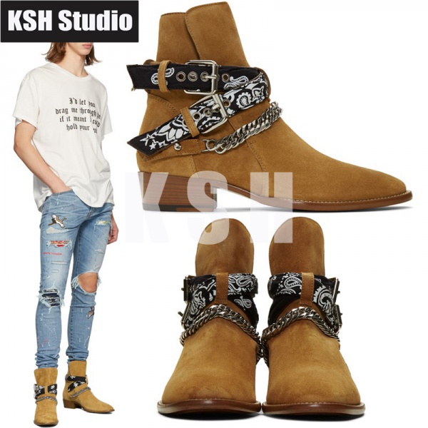 ราคาและรีวิวCorrect version amiri brown Chelsea boots black Chelsea boots British SLP Martin boots men's high-top pointed nubuck l